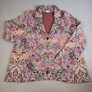 J.Jill Jacquard Floral Boho Cottagecore Festive Multicolored Sz L Sweater Blazer